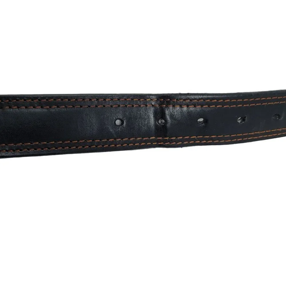 Mens Vintage 80s Scandia Woods Black Leather Belt 40 Western Rust‎ Embroidered